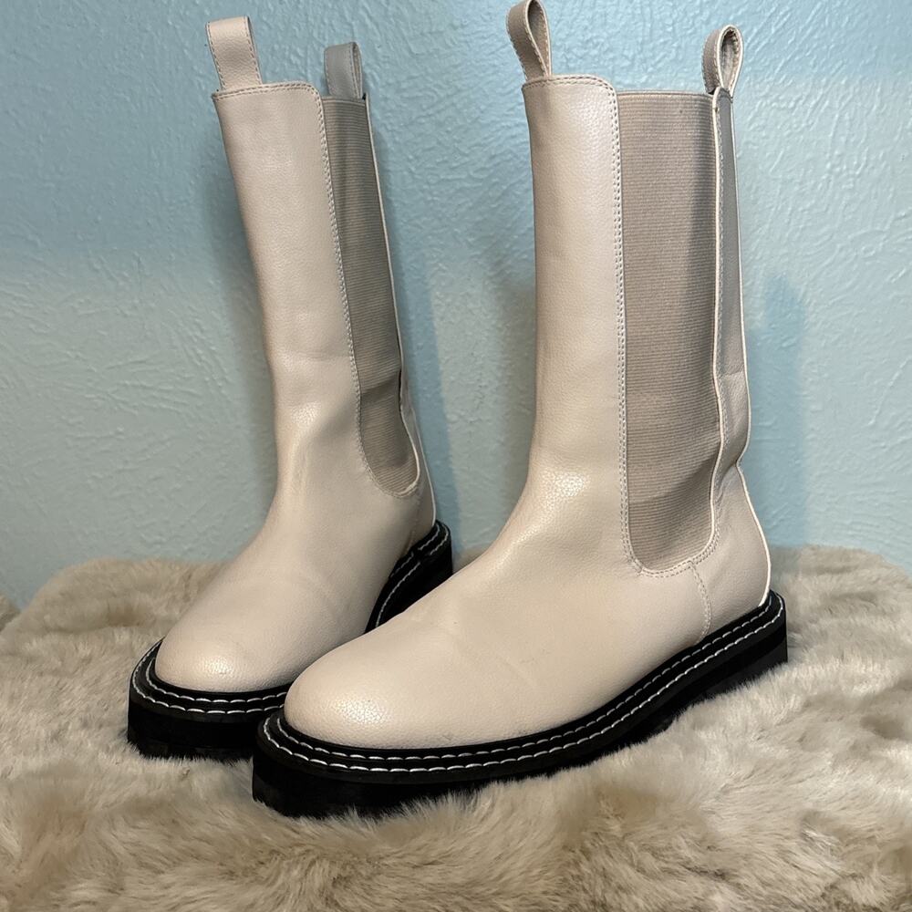 PUBLIC DESIRE Baby Pink Mid-calf Chelsea Boots Chunky Sole‎ Elastic Calf Size 8